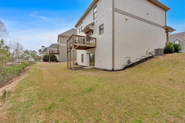 822 Pine Way, Dallas, GA 30157 - exterior space with a lawn, central air condition unit, and a wooden deck