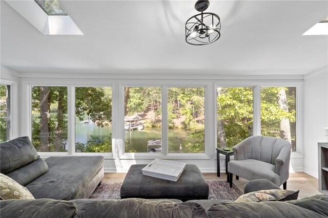 114 Narrows Loop, Waleska, GA 30183 - sunroom with a skylight, a water view, and wood finished floors