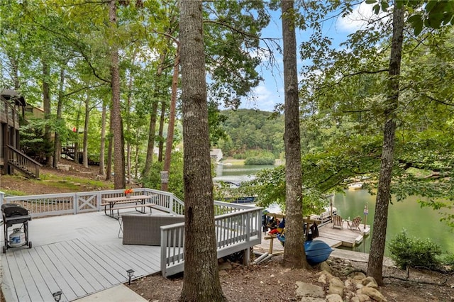 114 Narrows Loop, Waleska, GA 30183 - wooden deck with a grill and a water view