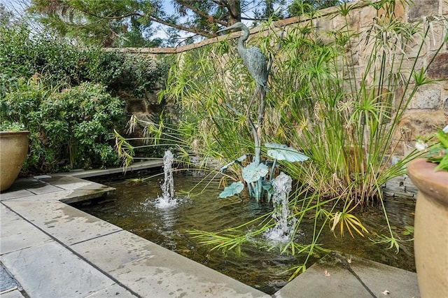 exterior space with a small pond