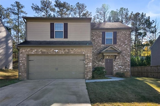 front facade with a garage and a front yard