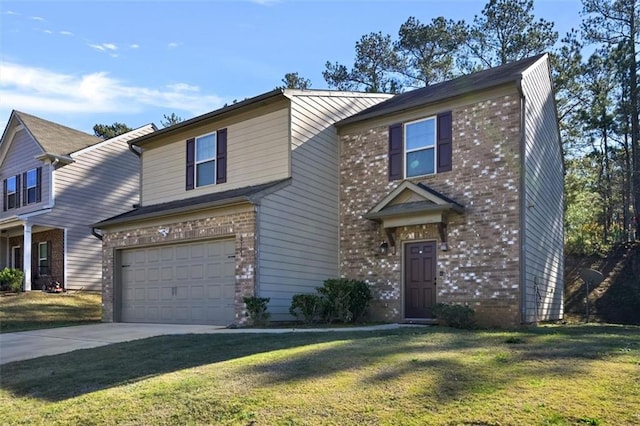 front of property featuring a front yard and a garage