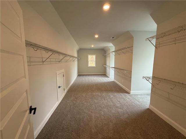 spacious closet featuring carpet and lofted ceiling