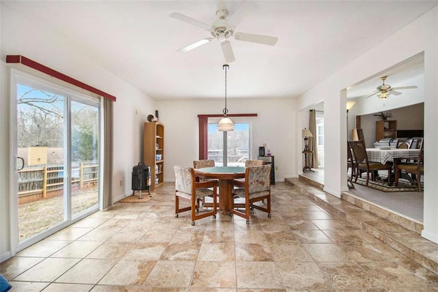 dining area featuring ceiling fan