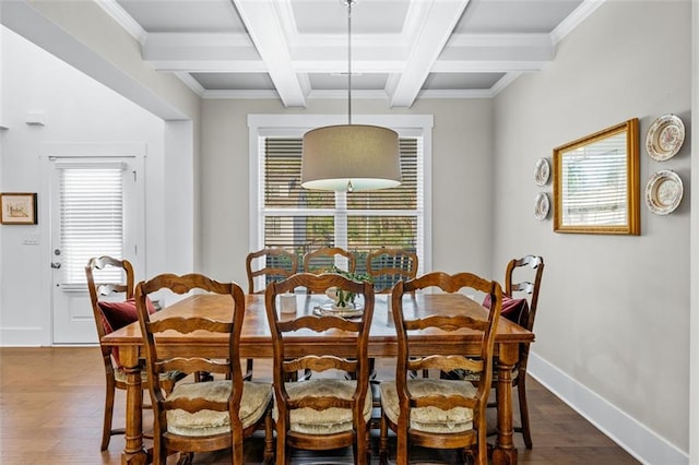352 Davis St, Monroe, GA 30655 - dining space featuring a wealth of natural light, dark wood-type flooring, baseboards, and beam ceiling