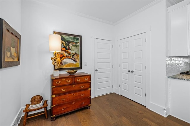 352 Davis St, Monroe, GA 30655 - interior space featuring crown molding and dark wood-style floors