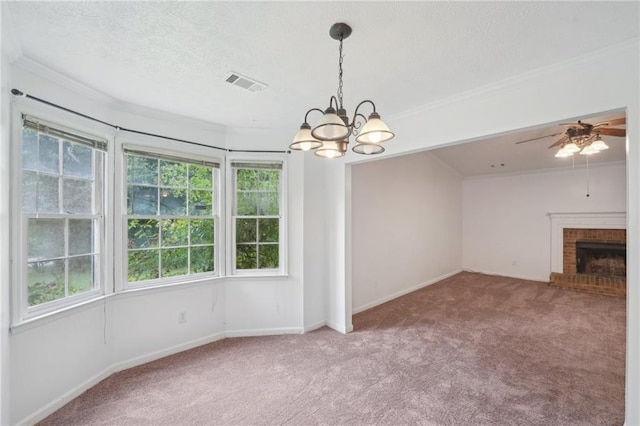 742 Redland Dr, Jonesboro, GA 30238 - unfurnished living room with carpet floors, plenty of natural light, ornamental molding, and a textured ceiling