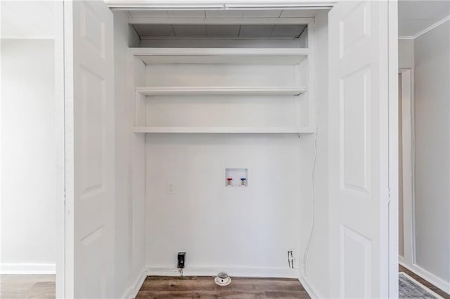 laundry room featuring hookup for a washing machine, laundry area, and dark wood-type flooring