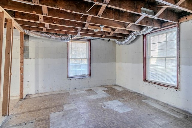 below grade area with tile patterned floors