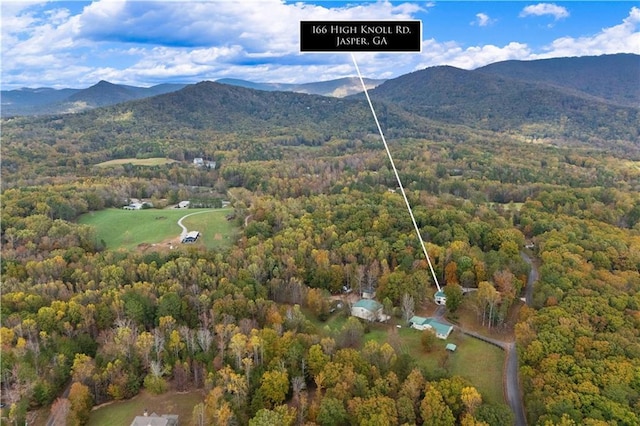 birds eye view of property with a mountain view