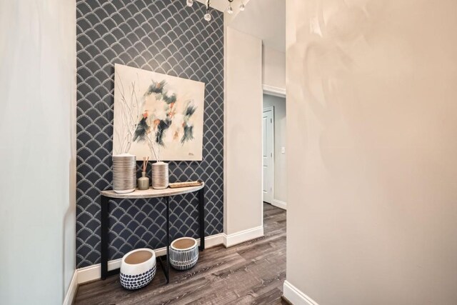 hallway with dark hardwood / wood-style floors