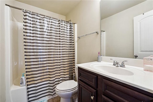 1417 Sterlingbrooke Dr, Powder Springs, GA 30127 - bathroom with vanity, toilet, and shower / bath combo with shower curtain