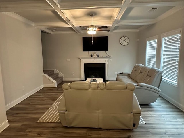 495 Sterling Creek Way, Loganville, GA 30052 - kitchen with stainless steel appliances, ornamental molding, decorative backsplash, dark wood-style flooring, and white cabinetry