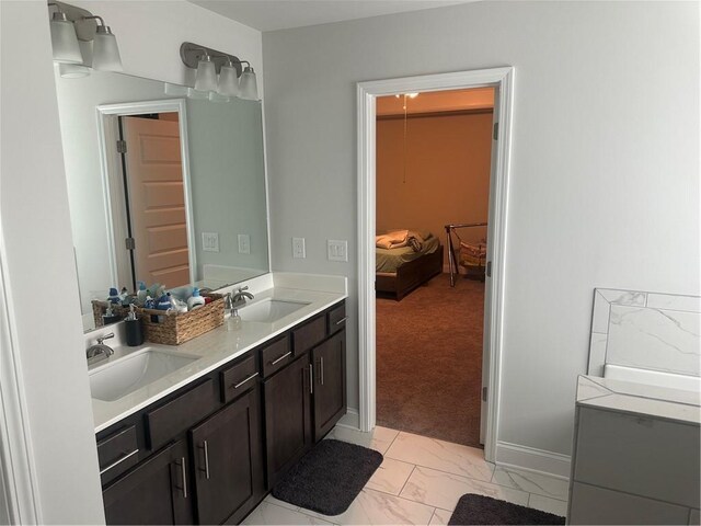 495 Sterling Creek Way, Loganville, GA 30052 - bathroom featuring a bath, marble finish flooring, a shower stall, vanity, and recessed lighting