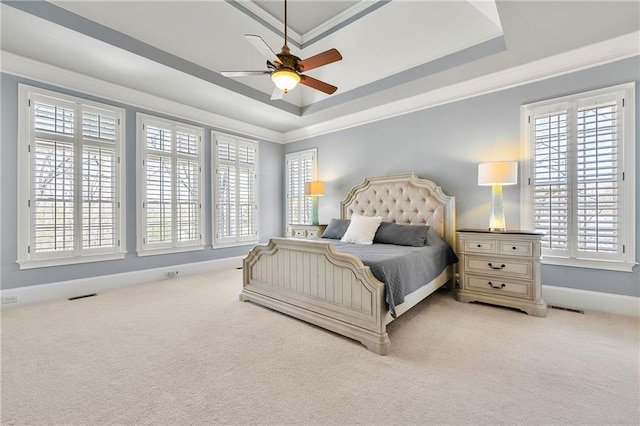 4080 Glen Hill Way NE, Marietta, GA 30066 - bedroom with multiple windows, a tray ceiling, light carpet, and ornamental molding