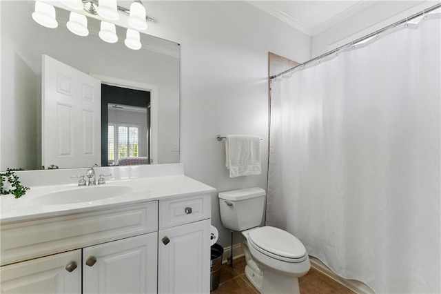4080 Glen Hill Way NE, Marietta, GA 30066 - full bath with ornamental molding, toilet, vanity, and tile patterned flooring