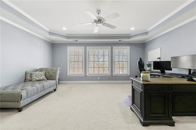 4080 Glen Hill Way NE, Marietta, GA 30066 - office space featuring a raised ceiling, light carpet, crown molding, baseboards, and recessed lighting