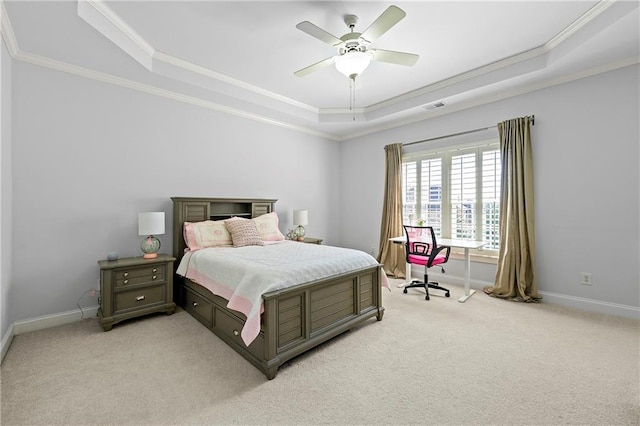 4080 Glen Hill Way NE, Marietta, GA 30066 - bedroom featuring a tray ceiling, light carpet, crown molding, and baseboards