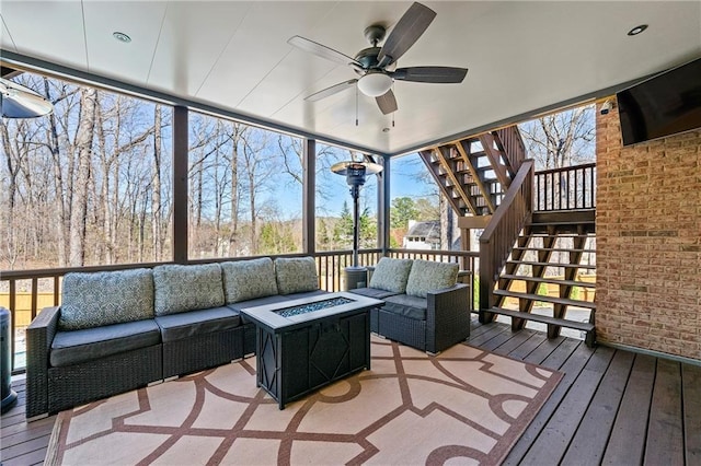 4080 Glen Hill Way NE, Marietta, GA 30066 - sunroom / solarium featuring an outdoor living space with a fire pit and ceiling fan
