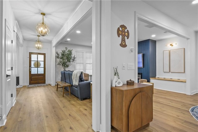 2013 White Cypress Ct, Smyrna, GA 30082 - foyer featuring a chandelier, light wood finished floors, and recessed lighting