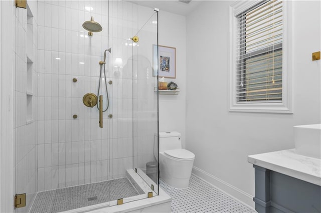 2013 White Cypress Ct, Smyrna, GA 30082 - full bath featuring toilet, a stall shower, vanity, and baseboards