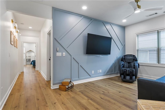 2013 White Cypress Ct, Smyrna, GA 30082 - unfurnished room with light wood-type flooring, baseboards, a ceiling fan, and recessed lighting