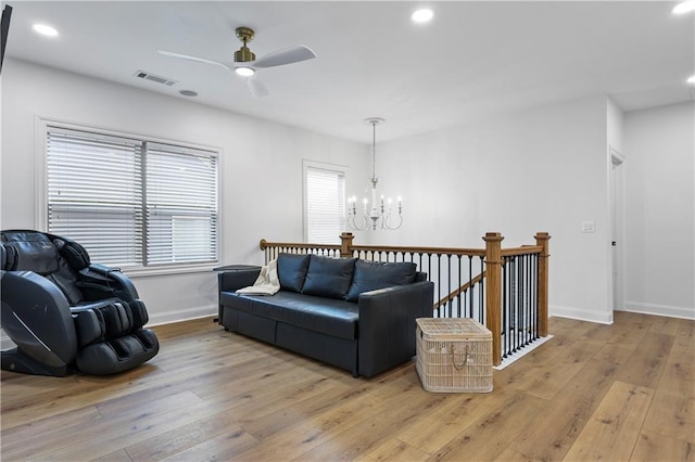 2013 White Cypress Ct, Smyrna, GA 30082 - living room with a chandelier, light wood finished floors, baseboards, recessed lighting, and ceiling fan