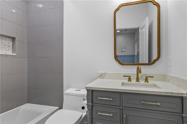 2013 White Cypress Ct, Smyrna, GA 30082 - bathroom with vanity, toilet, and tub / shower combination