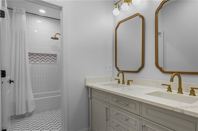 2013 White Cypress Ct, Smyrna, GA 30082 - full bath featuring double vanity, shower / tub combo, and recessed lighting