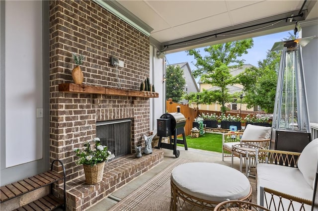 2013 White Cypress Ct, Smyrna, GA 30082 - view of patio / terrace with an outdoor brick fireplace and grilling area