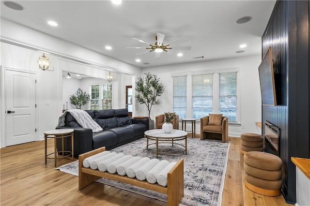 2013 White Cypress Ct, Smyrna, GA 30082 - living room featuring ceiling fan, light wood finished floors, and recessed lighting