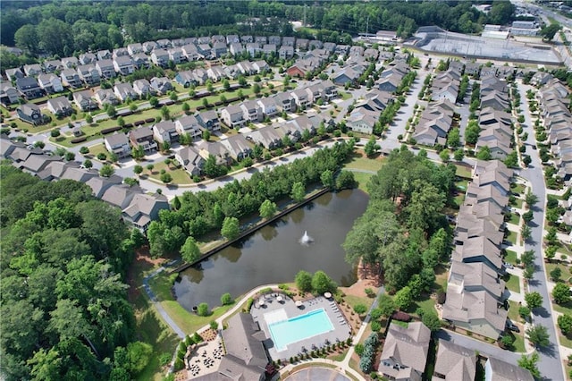 2013 White Cypress Ct, Smyrna, GA 30082 - aerial overview of property's location with a nearby body of water, a pool area, and nearby suburban area