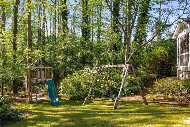 view of play area with a lawn