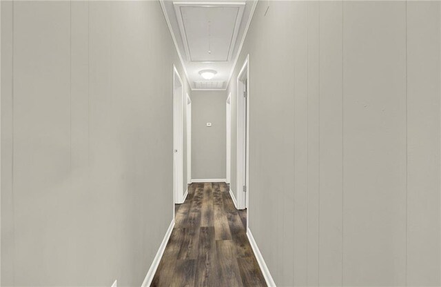 hall with dark hardwood / wood-style floors