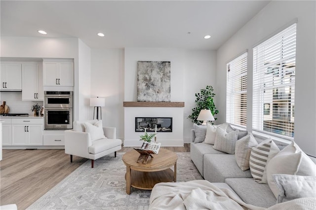 living room with plenty of natural light and light wood-type flooring