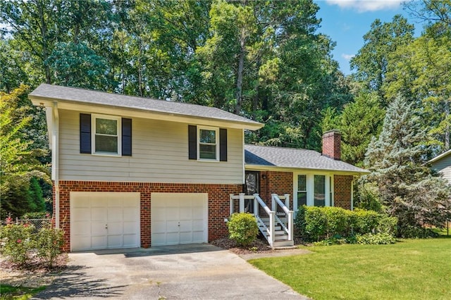 190 Windflower Trce, Roswell, GA 30075 - split level home with a garage, driveway, a chimney, and brick siding