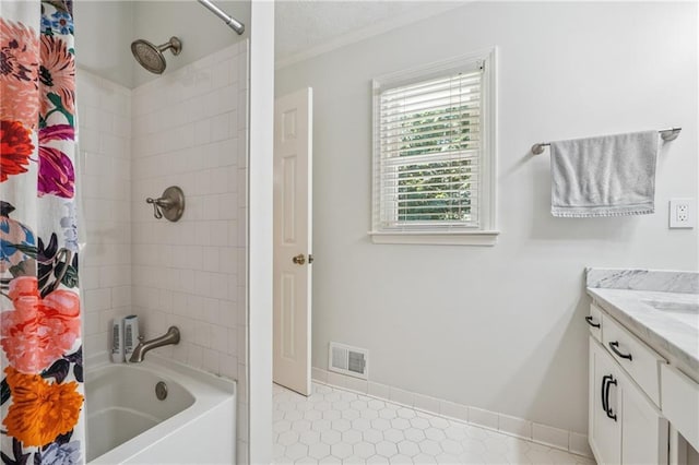 190 Windflower Trce, Roswell, GA 30075 - full bath with vanity, shower / tub combo with curtain, and crown molding