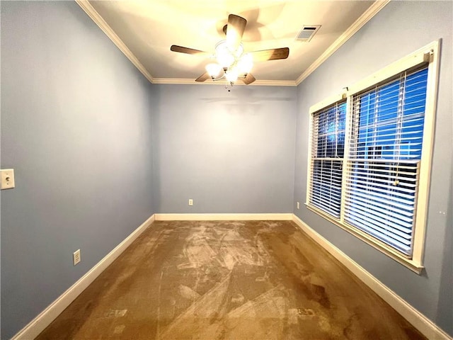 6745 Fairfield Trce, Suwanee, GA 30024 - carpeted spare room with crown molding, ceiling fan, and baseboards