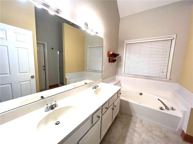 6745 Fairfield Trce, Suwanee, GA 30024 - full bathroom featuring a bath, double vanity, and tile patterned floors