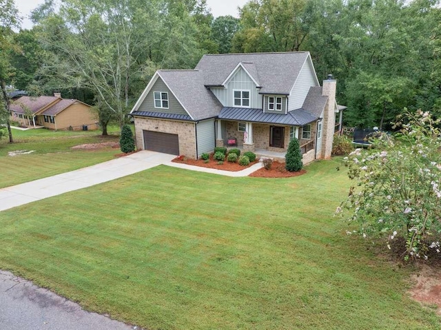 craftsman inspired home featuring a front yard and covered porch