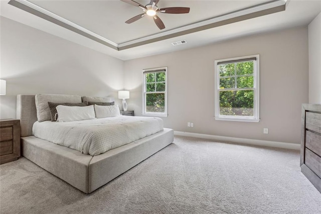 2040 Birchdale Dr, Milton, GA 30004 - carpeted bedroom with a tray ceiling, baseboards, a ceiling fan, and ornamental molding