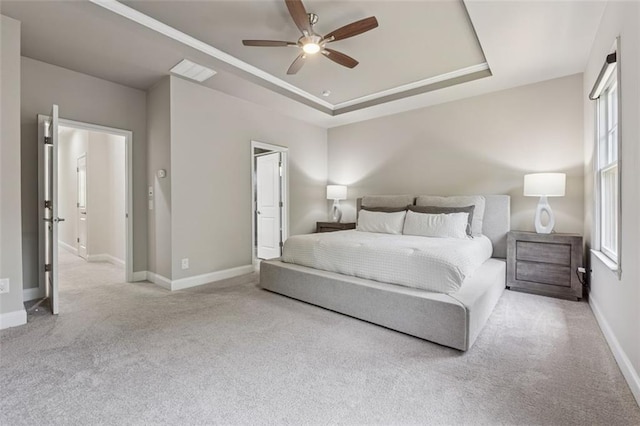 2040 Birchdale Dr, Milton, GA 30004 - carpeted bedroom featuring a tray ceiling, baseboards, and a ceiling fan