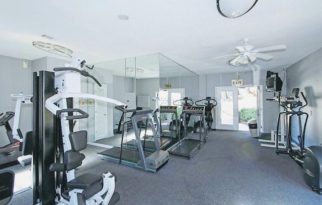 gym with a ceiling fan