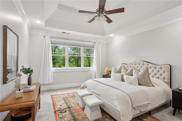 47 Oakridge Ave SE, Atlanta, GA 30317 - bedroom featuring crown molding, carpet flooring, a raised ceiling, ceiling fan, and recessed lighting