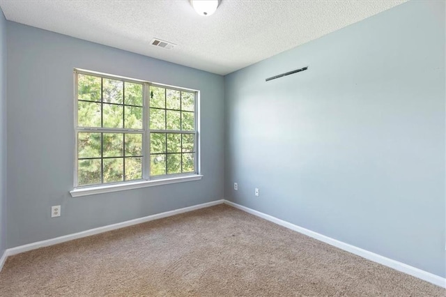 spare room featuring carpet and a textured ceiling