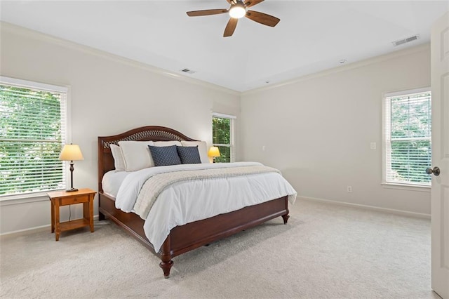 1215 Renaissance Ct SE, Mableton, GA 30126 - bedroom with light carpet, ornamental molding, and ceiling fan