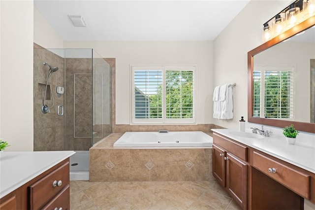 1215 Renaissance Ct SE, Mableton, GA 30126 - full bath with vanity, a tub with jets, a stall shower, and tile patterned flooring
