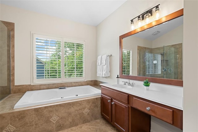 1215 Renaissance Ct SE, Mableton, GA 30126 - full bath with vanity, a jetted tub, a shower stall, and tile patterned flooring