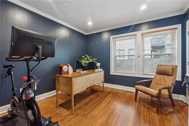 183 Whitefoord Ave NE, Atlanta, GA 30307 - office area featuring wood finished floors, baseboards, crown molding, and recessed lighting