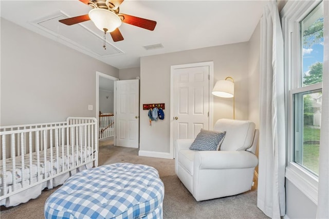 183 Whitefoord Ave NE, Atlanta, GA 30307 - bedroom with attic access, multiple windows, carpet floors, and ceiling fan